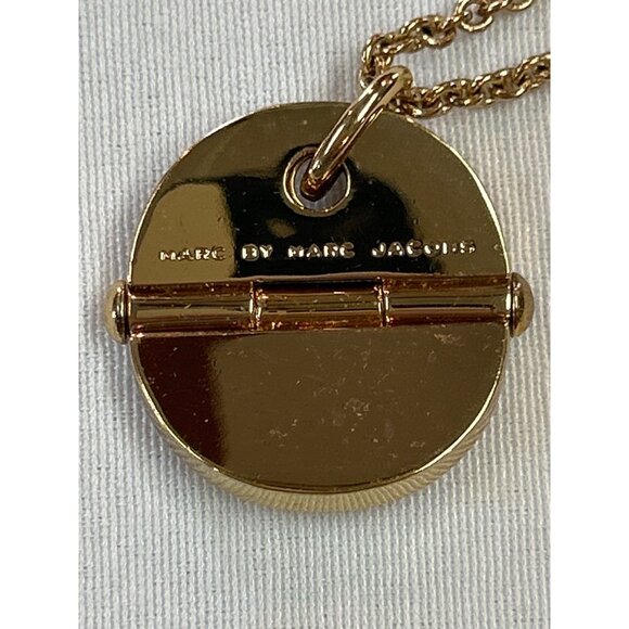 Marc Jacobs Gold Tone Pendant Necklace Enamel Circle Brown Yellow - Picture 6 of 8